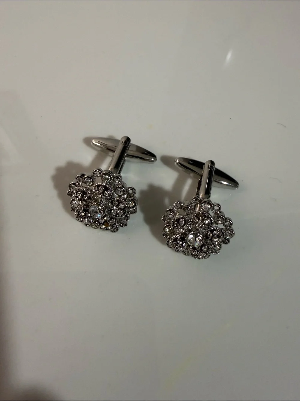 Silver Tone Crystal Cluster Cufflinks